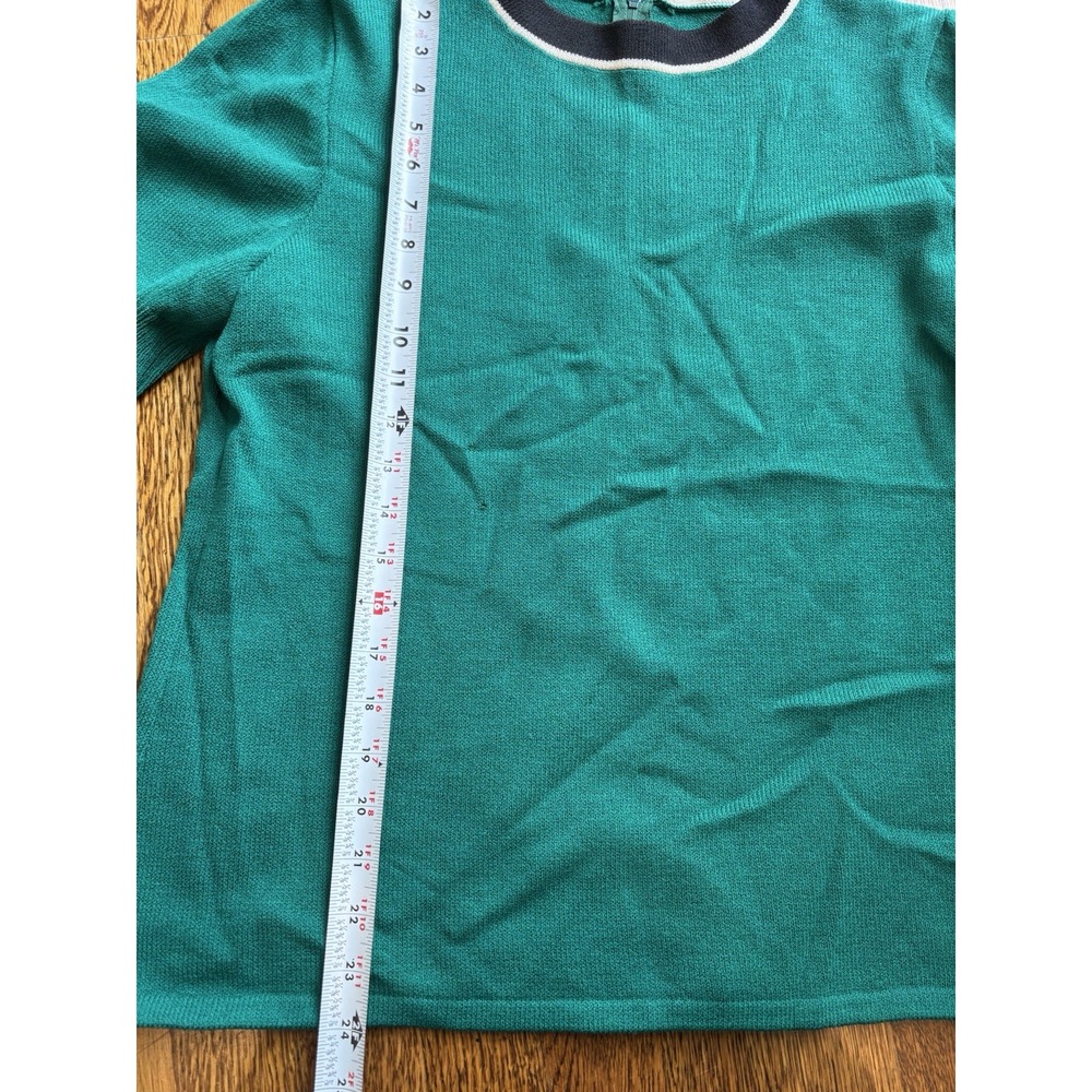 Vintage St. John Short Sleeve Teal Knit Sweater Size Large Made USA Old Money - Picture 7 of 8